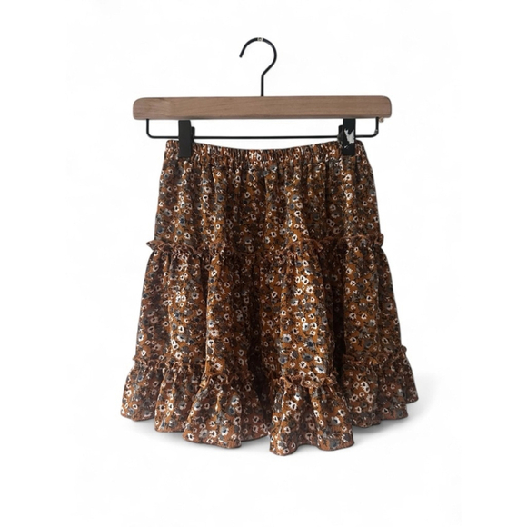 Unbranded Other - Girls Brown Floral Ruffle Skirt – Youth Size M, Elastic Waist, Boho